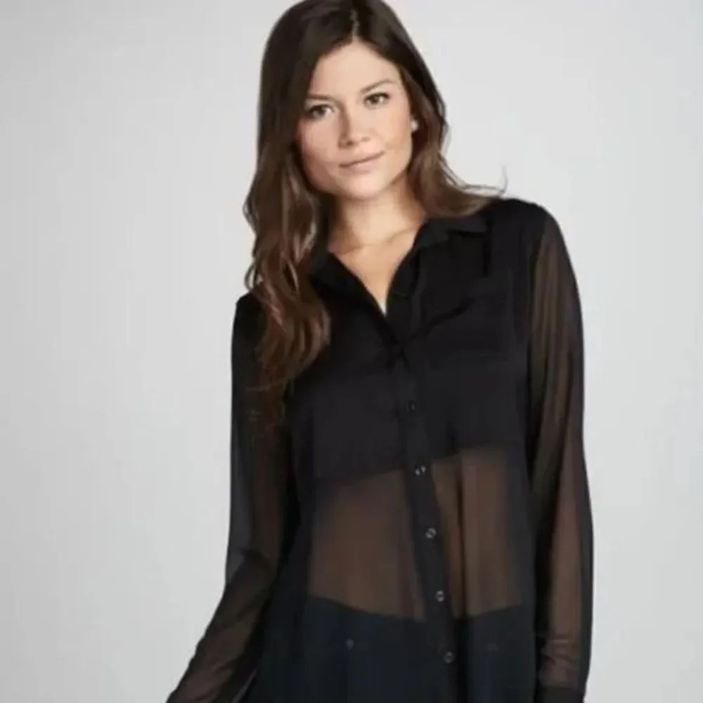 Abercrombie + Fitch Black Sheer Button Up Top
